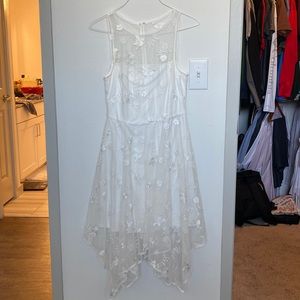 White, midi dress. Size 6 from Adrianna Papell. Lacey overlay.